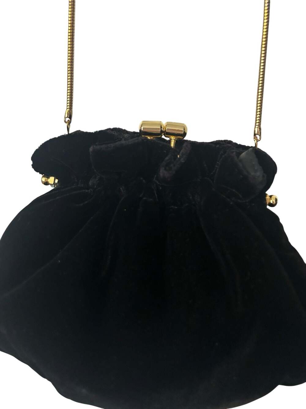 Carolyne Barton Night Vintage Black Velvet Evening Pouch with Gold Tone Frame.